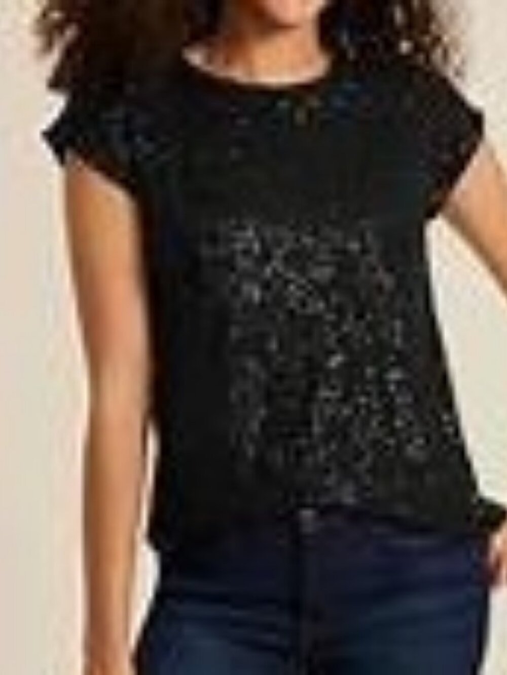 edgely™ Black Sequin Short Sleeve Tee Top EUC